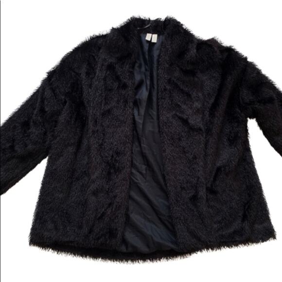 Madison Jacket Black Faux Fur Tipped Fox Open Front Swing Jacket Coat Small - Picture 6 of 13